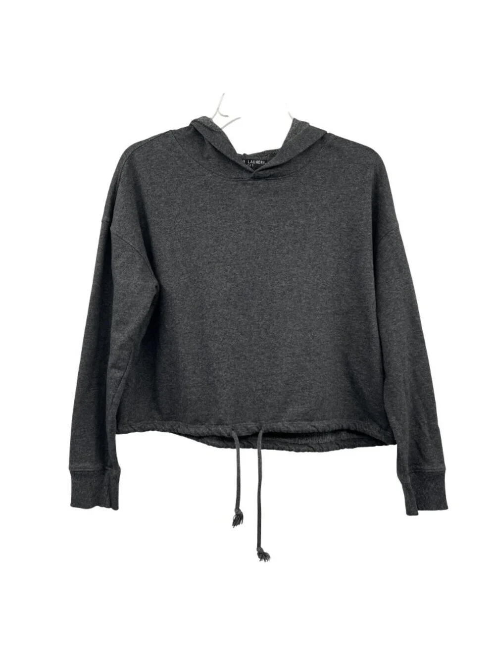 French Laundry Sport Womens Cropped Hoodie Tie Waist Gray Size Medium